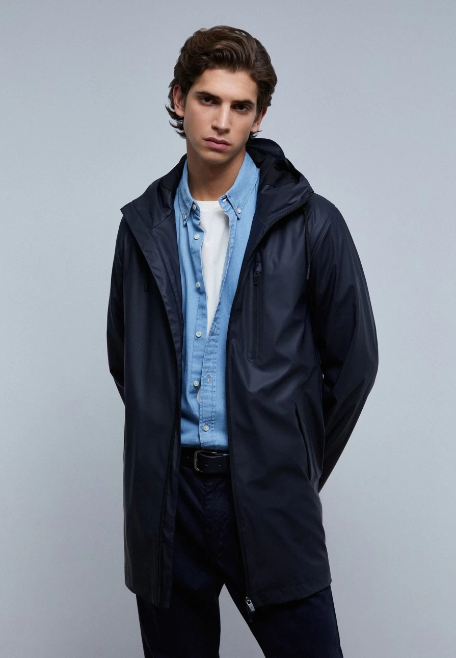 "ScalpersCompany Men's Navy Waterproof Parka Jacket – Windproof Outdoor Coat"