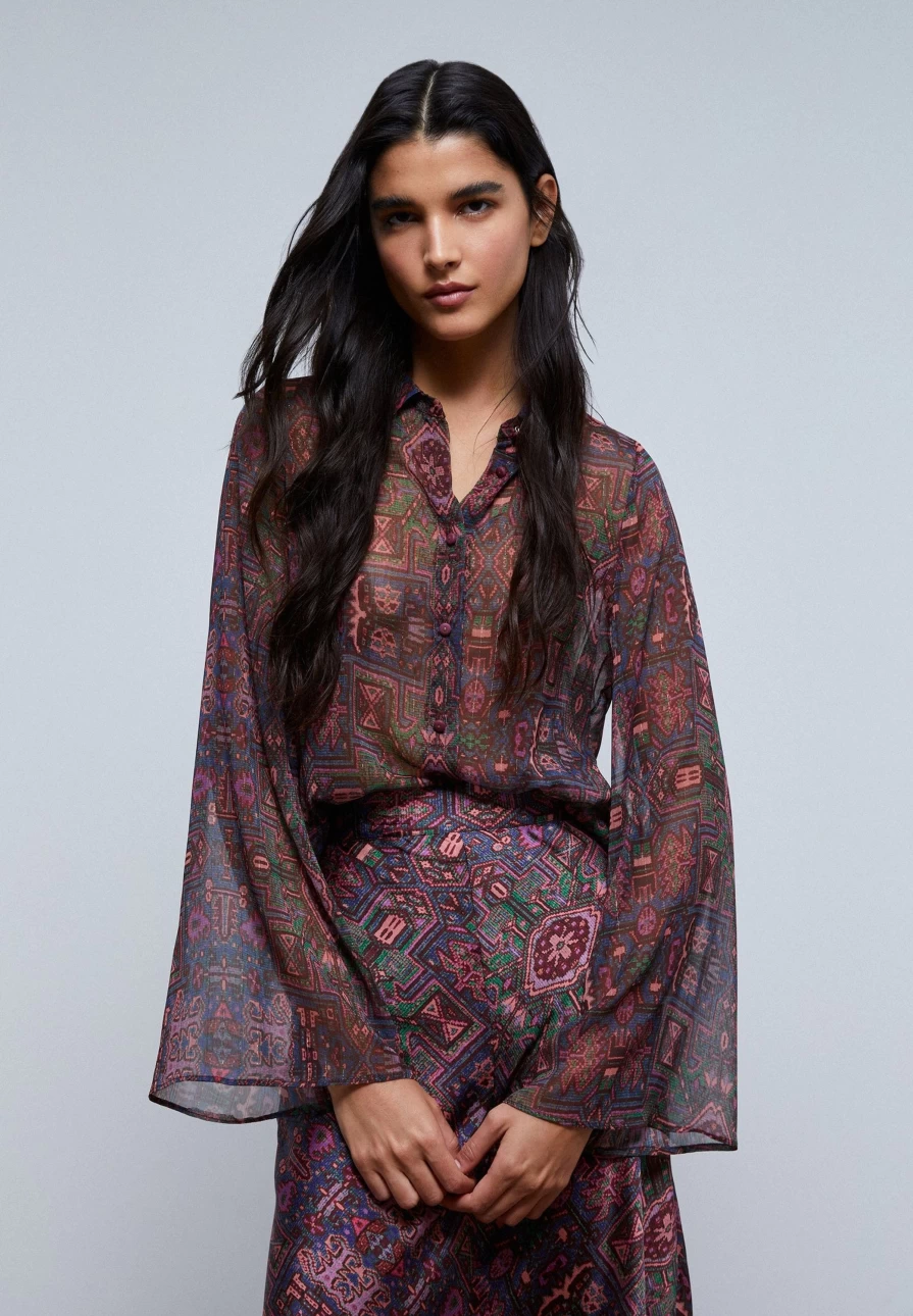"ScalpersCompany Women's Multicolor Ethnic Lurex Shirt - Stylish & Vibrant Top"