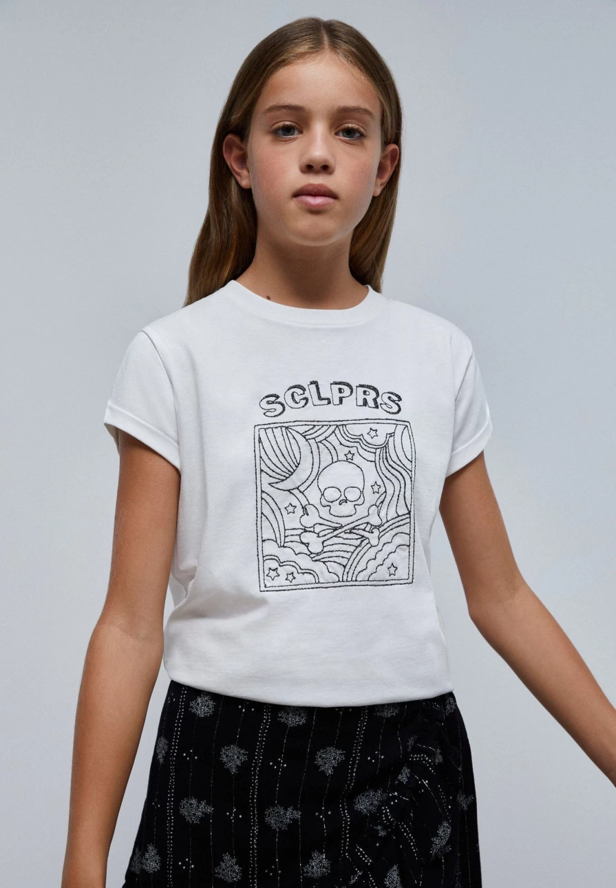 "ScalpersCompany Kids Embroidered Picture Cotton T-Shirt - Fun & Stylish Design"
