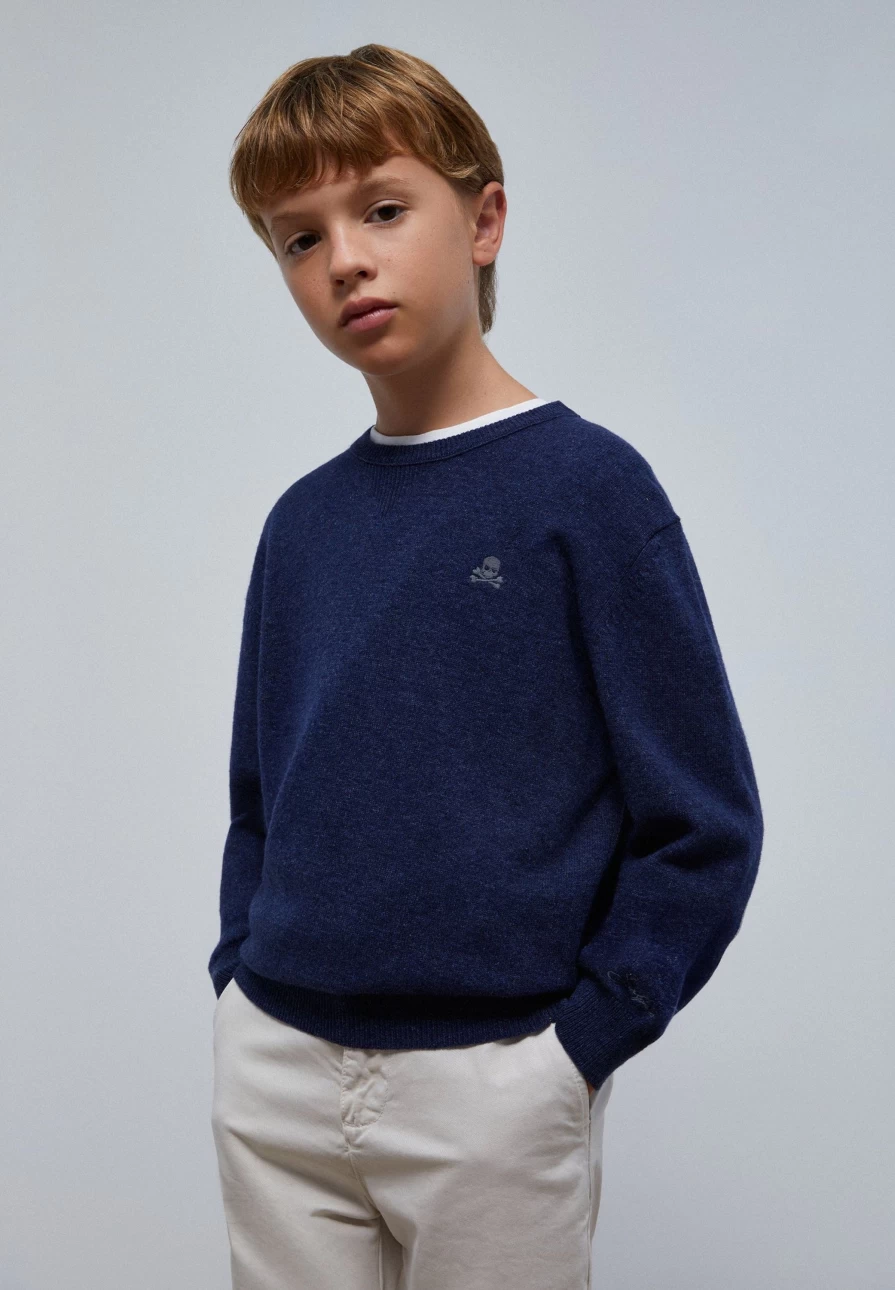 "ScalpersCompany Kids Skull Print Sweater with Reinforced Elbow Pads"