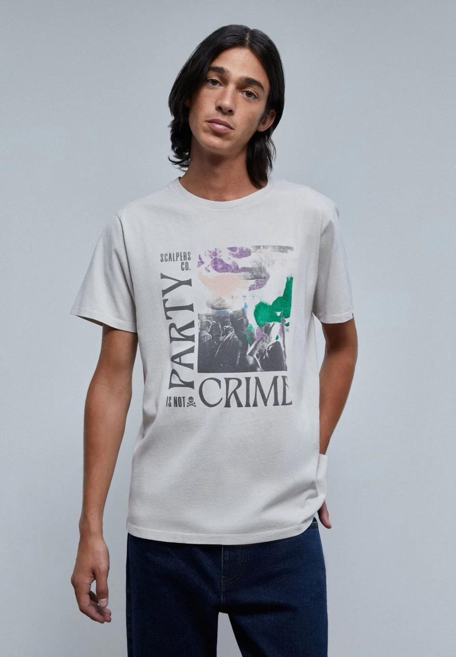 "ScalpersCompany Men's Light Grey Abstract Print T-Shirt"
