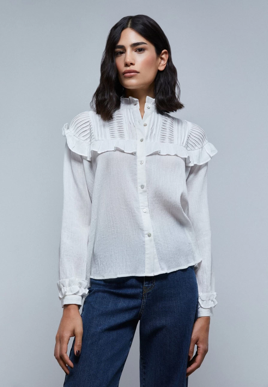 "ScalpersCompany Women's Gingham Ruffled Yoke Blouse – Floral Print Flutter Sleeve Top"