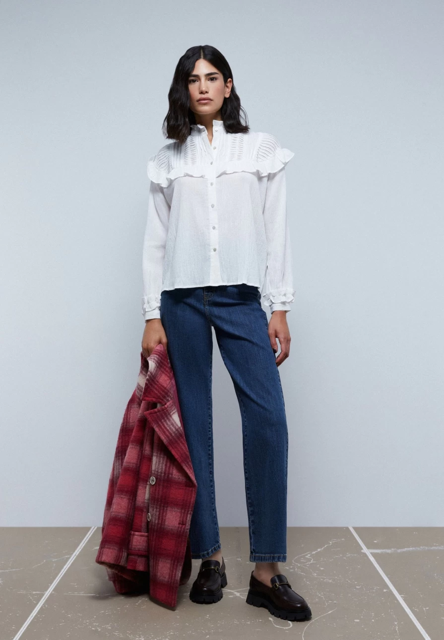 "ScalpersCompany Women's Gingham Ruffled Yoke Blouse – Floral Print Flutter Sleeve Top"