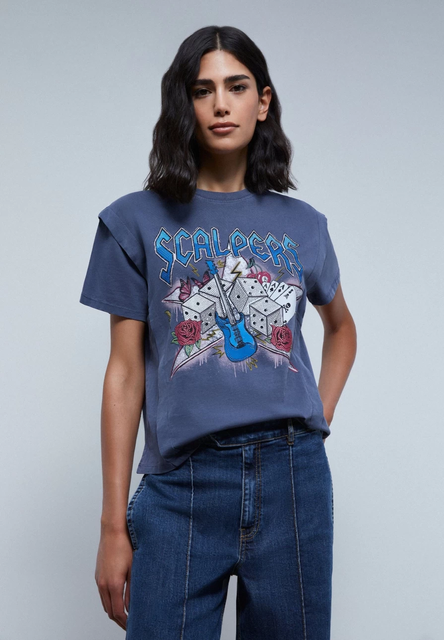 "ScalpersCompany Women's Printed Pleated T-Shirt - Stylish Casual Top"