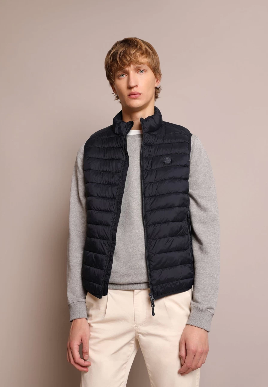 "Men's Navy Skull Print Puffer Vest – ScalpersCompany Warm Quilted Jacket"