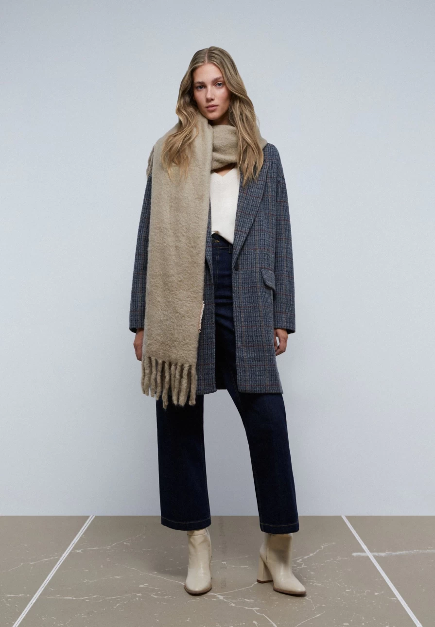 "ScalpersCompany Women's Houndstooth Midi Coat - Classic Checkered Trench Coat for Women"